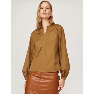 Polo Ralph Lauren Brown Tunic Top Long Sleeve Cotton Popover Blouse Brown Sz 0